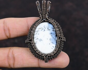 Colgante de ópalo dendrita envuelto en alambre de cobre, joyería hecha a mano, colgante de piedra preciosa, joyería de ópalo dendrita, colgante envuelto en alambre de cobre, regalo de aniversario
