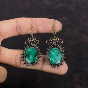 Faceted Zambian Emerald Earring Copper Wire Wrapped Earrings Wonderful Gemstone Earrings Copper Jewelry For Gift Handmade Wire Wrap Jewelry