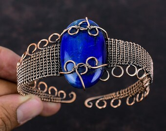 Blue Fire Labradorite Bangle Copper Wire Wrapped Cuff Bracelet Adjustable Bangle Copper Wire Jewelry Gift For Women Gemstone Handmade Bangle