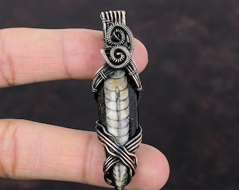 Orthoceras Fossil Pendant Copper Wire Wrapped Pendant Orthoceras Fossil Jewelry Dainty Gemstone Pendant Handmade Copper Jewelry Gift For Her