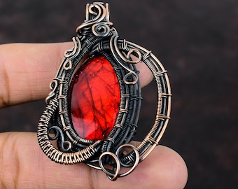 Red Fire Labradorite Pendant Copper Wire Wrapped Gemstone Pendant Red Fire Labradorite Jewelry Handmade Pendant Copper Wire Jewelry For Gift