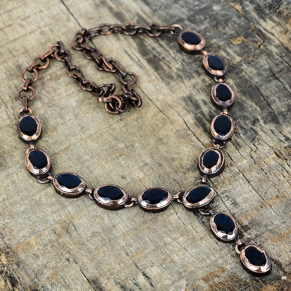 Faceted iolite necklace electroformed copper adjustable chain necklace handmade boho jewelry gemstone necklace gifts for her copper jewelry