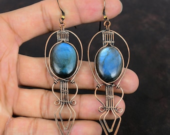 Labradorite Earring Copper Wire Wrapped Gemstone Earrings Copper Jewelry Handmade Earring Gift For Her Designer Earring Wire Wrapped Jewelry