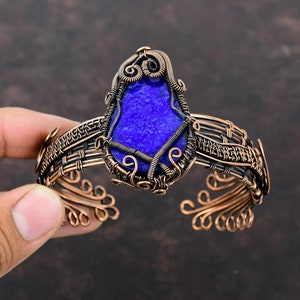 Lapis Lazuli Bangle Copper Wire Wrapped Gemstone Cuff Bangle Adjustable Cuff Bracelet Copper Jewelry Handmade Wire Wrap Jewelry Gift For Mom
