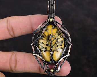 Colgante de coral fósil del árbol de la vida, envuelto en alambre de cobre, joyería del árbol de la vida, colgante de piedras preciosas hecho a mano, joyería de cobre, regalo para mamá