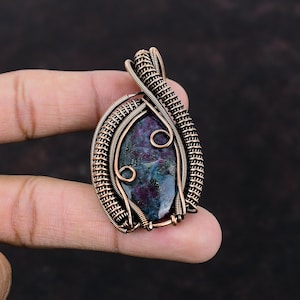Ruby In Blue Kyanite Pendant Copper Wire Wrapped Gemstone Pendant Handmade Pendant Copper Wire Wrapped Jewelry Engagement Gift Women Pendant