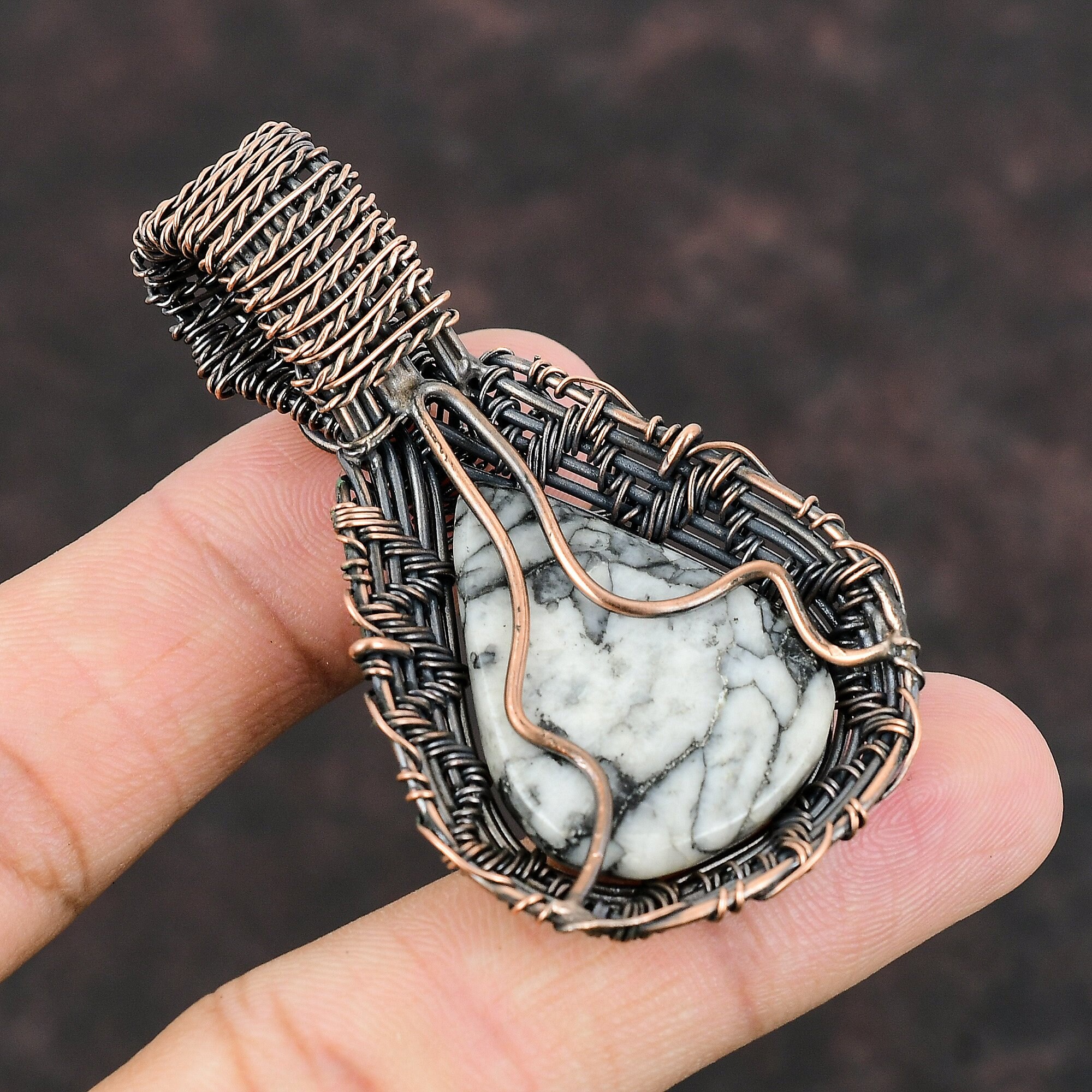 Pinolith Jasper Pendant Copper Wire Wrapped Gemstone Pendant Handmade ...