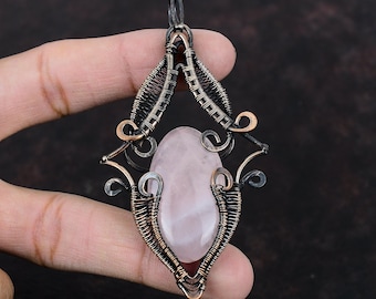 Rose Quartz Pendant Copper Wire Wrapped Jewelry Handmade Pendant Gemstone Copper Pendant For Gift Rose Quartz Jewelry Wire Wrapped Pendant