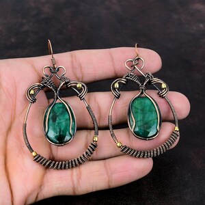 Faceted Zambian Emerald Earring Copper Wire Wrapped Earrings Stylish Earrings Gemstone Copper Jewelry Wedding Gift Handmade Antique Earrings
