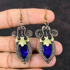 Faceted Blue Sapphire Earring Copper Wire Wrapped Gemstone Jewelry Handmade Wire Wrap Earring Dainty Copper Earring Unique Earrings For Gift