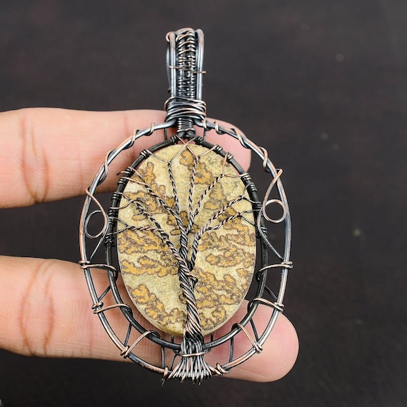Tree Of Life Psilomelane Dendrite Pendant Copper Wire Wrapped Pendant Handmade Jewelry Gemstone Pendant Gift For Her Copper Wire Jewelry