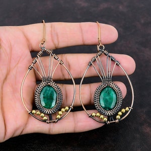 Faceted Zambian Emerald Earring Copper Wire Wrapped Earrings Emerald Jewelry Handmade Gemstone Earrings Awesome Copper Jewelry Gift For Mom