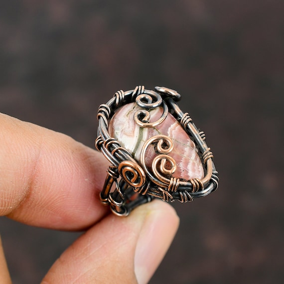 Copper Wire Wrapped Gemstone Ring Size 6 Wire Wrapped Ring Copper