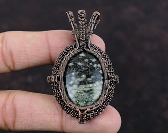 Ocean Jasper Pendant, Handmade Copper Wire Wrapped Jewelry