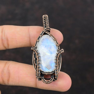 Rainbow Moonstone Pendant Copper Wire Wrapped Pendant Handmade Pendant Wonderful Copper Jewelry Gemstone Pendant For Gift Wire Wrap Jewelry