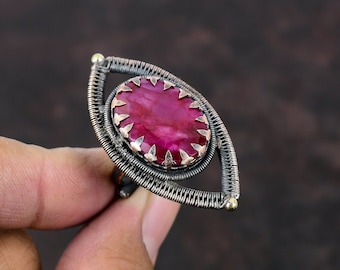 Faceted Kashmir Ruby Ring Copper Wire Wrapped Ring Adjustable Ring Handmade Gemstone Ring Amazing Copper Jewelry Designer Ring Gift For Him
