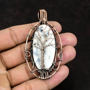 Tree Of Life Dendrite Opal Pendant Gemstone Pendant Copper Wire Wrapped Pendant Handmade Dendrite Jewelry Designer Pendant Gift For Friend