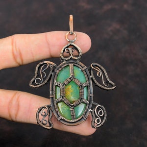 Chrysoprase Pendant Copper Wire Wrapped Pendant Handmade Pendant Gemstone Copper Jewelry Tortoise Pendant Gift For Wedding Wire Wrap Jewelry