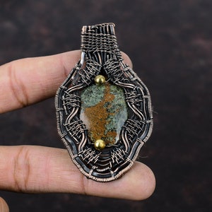 Spessartine Garnet in Limestone Pendant Copper Wire Wrapped Pendant Handmade Jewelry Gemstone Pendant Copper Wire Wrap Jewelry Gift For Mom