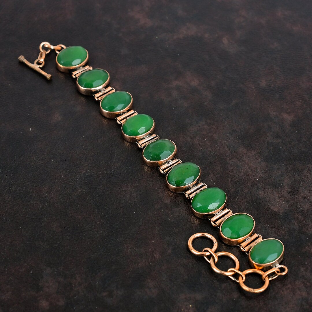Faceted Zambian Emerald Bracelet Copper Bracelet Adjustable Chain ...