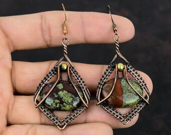 Dragon Bloodstone Earring Copper Wire Wrapped Earrings Handmade Jewelry Latest Design Earring Gemstone Copper Wire Jewelry Gifts For Friend