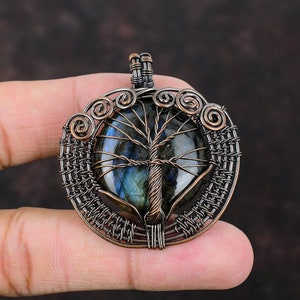 Tree Of Life Labradorite Pendant Copper Wire Wrapped Pendant Gemstone Handmade Jewelry Healing Stone Pendant Gift For Mother Copper Jewelry