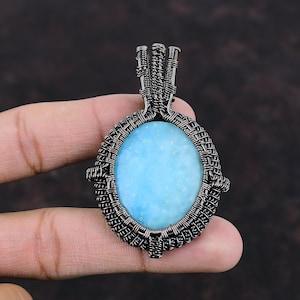 Hemimorphite Pendant Copper Wire Wrapped Pendant Hemimorphite Jewelry Original Gemstone Pendant Handmade Pendant Copper Jewelry Gift For Her