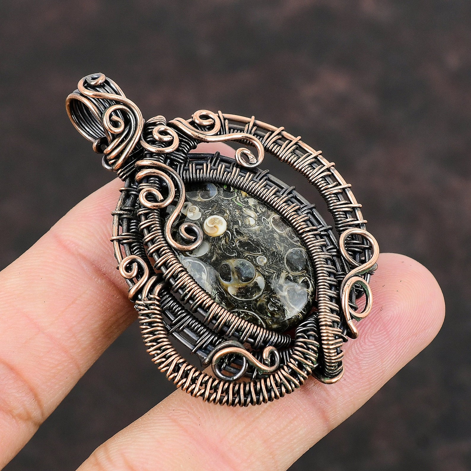 Turritella Agate Pendant Copper Wire Wrapped Pendant Gemstone - Etsy