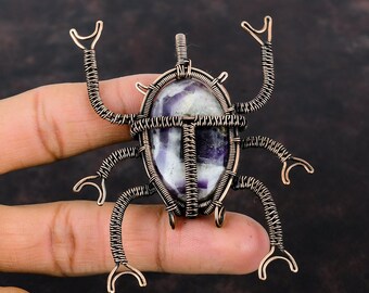 Chevron Amethyst Pendant Copper Wire Wrapped Pendants Handmade Beetle Pendant Wire Wrapped Jewelry Anniversary Gift Gemstone Copper Jewelry