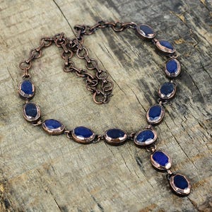 Faceted blue sapphire necklace electroformed copper necklace gemstone jewelry adjustable chain necklace handmade copper jewelry gift for her