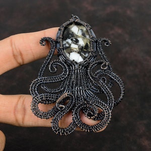 Copper Black & White Turquoise Pendant Copper Wire Wrapped Pendant Gemstone Copper Jewelry Handmade Dainty Pendant Octopus Pendant For Gift