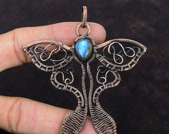 Labradorite Pendant Copper Wire Wrapped Pendant Handmade Pendant Copper Jewelry Butterfly Gemstone Pendant Wire Wrapped Jewelry Gift For Her