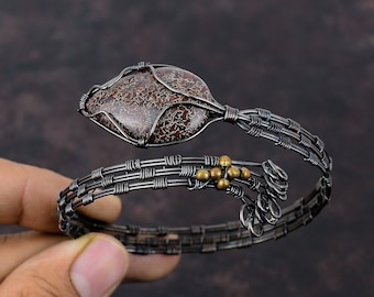 Dinosaurier Knochen Armreif Kupferdraht Gewickelt Manschette Armband Einstellbar Armband Kupfer Draht Wrap Schmuck Handgemachter Edelstein Armreif Geschenk Für Freund