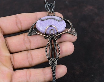 Pendentif lépidolite fil de cuivre enroulé pendentif de qualité supérieure pendentif avec pierres précieuses pendentif délicat fil de cuivre bijoux pendentif fait main cadeau pour maman