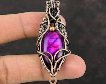 Pink Fire Labradorite Copper Pendant Copper Wire Wrapped Gemstone Pendant Handmade Copper Wire Jewelry Gift For Wife Labradorite Jewelry