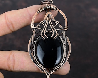 Black Onyx Pendant Copper Wire Wrapped Pendant Antique Copper Jewelry Handmade Brand New Pendant Wire Wrap Jewelry Gemstone Pendant For Gift