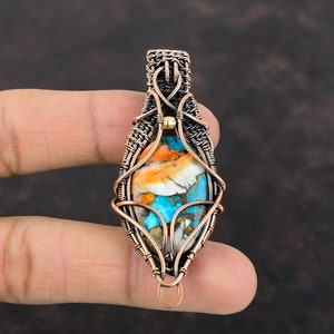 Spiny Oyster Copper Turquoise Pendant Copper Wire Wrapped Pendant Gemstone Jewelry Handmade Pendant Designer Copper Pendant Gift For Women