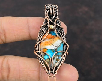 Spiny Oyster Kupfer Türkis Anhänger Kupferdraht gewickelt Anhänger Edelstein Schmuck Handgemachter Anhänger Designer Kupfer Anhänger Geschenk für Frauen