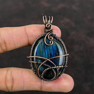 Labradorite Copper Pendant Copper Wire Wrapped Jewelry Real Gemstone Pendant Handmade Labradorite Jewelry Gift For Her Wire Wrapped Pendant
