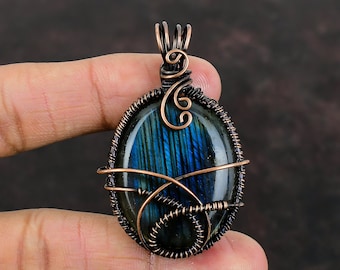 Labradorite Copper Pendant Copper Wire Wrapped Jewelry Real Gemstone Pendant Handmade Labradorite Jewelry Gift For Her Wire Wrapped Pendant