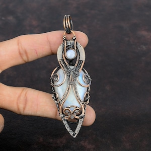 Rainbow Moonstone Pendant Copper Wire Wrapped Pendant Handmade Pendant Copper Wire Wrap Jewelry Gemstone Pendant Gift For Him Unique Pendant