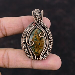 Spessartine Garnet in Limestone Pendant Copper Wire Wrapped Pendant Handmade Pendant Copper Jewelry Engagement Gift Natural Gemstone Pendant