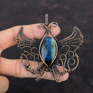 Labradorite Gemstone Pendant Copper Wire Wrapped Pendant Handmade Copper Jewelry Butterfly Pendant Amazing Wire Wrapped Jewelry Gift For Her