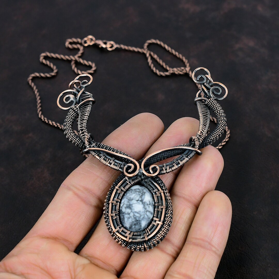 Pinolith Jasper Necklace Copper Wire Wrapped Necklace Handmade Jewelry ...