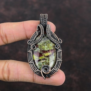 Dragon Bloodstone Gemstone Pendant Copper Wire Wrapped Pendant Handmade Pendant Anniversary Gift Copper Wire Wrap Jewelry Brand New Pendants