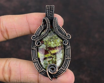 Dragon Bloodstone Ciondolo in pietra preziosa Filo di rame Ciondolo avvolto Ciondolo fatto a mano Regalo di anniversario Filo di rame Avvolgere gioielli Pendenti nuovi di zecca