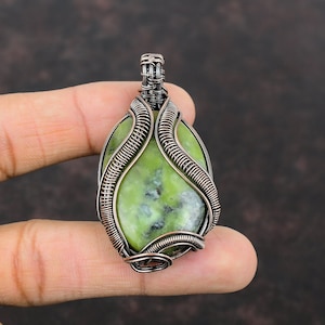 Serpentine Pendant Copper Wire Wrapped Pendant Gemstone Pendant Wire Wrap Jewelry Handmade Pendant Unique Copper Design Jewelry Gift For Him