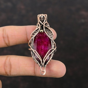 Faceted Kashmir Ruby Pendant Copper Wire Wrapped Pendant Handmade Pendant Copper Jewelry Stylish Pendant Real Gemstone Pendant Gift For Her