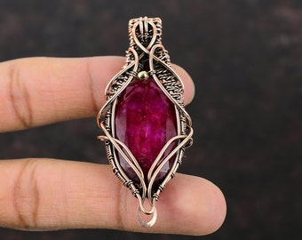 Faceted Kashmir Ruby Pendant Copper Wire Wrapped Pendant Handmade Pendant Copper Jewelry Stylish Pendant Real Gemstone Pendant Gift For Her