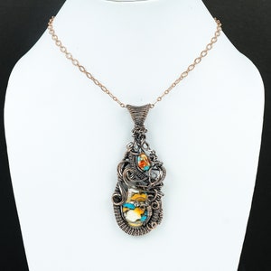 Spiny Oyster Copper Turquoise Gemstone Pendant Copper Wire Wrapped Pendant Handmade Jewelry Designer Jewelry Gift Copper Pendant For Women